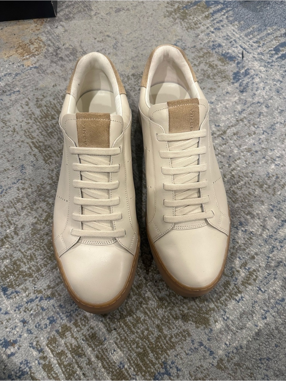 Vince Cream Leather Sneakers with Tan Accents